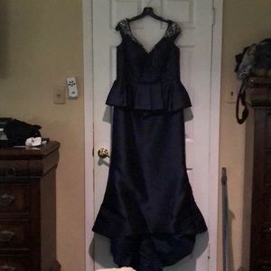 Navy blue peplum prom dress